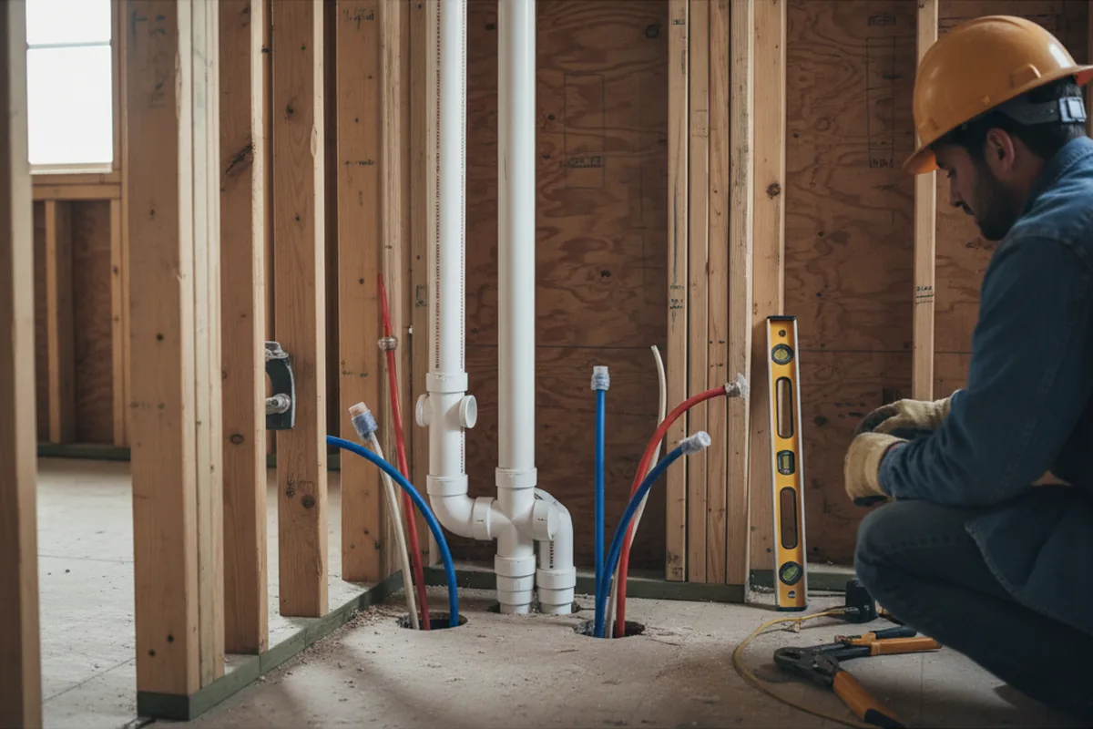 Drain and supply rough-in during Leak Detection in North Brookfield